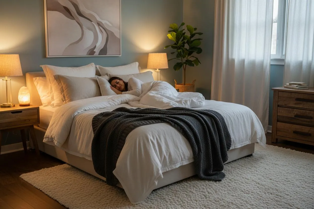 Comfortable bedroom prepared for restful sleep